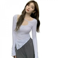 Spdoo korejska modna čvrsta boja asimetrična tanka seksi majica dugih rukava