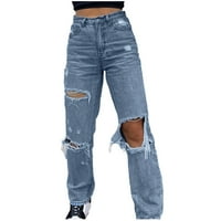 Ženske hlače pune dužine Jeans Clearence Relaćene labave hlače sa visokim strukom Coverall Houry Hlače Satinske palazzo hlače za žene, plavo, xl