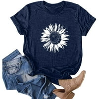Ženski ljetni suncokret majica slatka cvijeća grafika labava krađa Crew Crt kratkih rukava Ležerne prilike