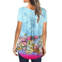 Žene na vrhu Ljetna casual majica kratkih rukava Teses Crew Crt Majica Floralna majica Bluza Plus Veličina