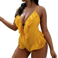 Kupaći kostimi za Curvy Women Bikini Set Coral Cutrout Ljetni bikini bikini kupaći kostimi žuti veličini