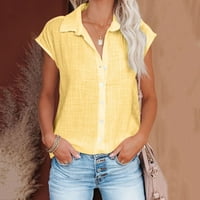 Ležerne tipke Down majice za žene Trendy Solid Color Cap rukav V izrez udobne majice vrhovi labavi fit