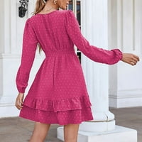Žene Ljetni kratki rukav V izrez Mini haljina šifonska tačka Flowy kratka haljina Ženska ležerna haljina vruće ružičaste s