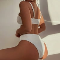 Guvpev Ženska modna modna čvrsta boja Crinke Crin Crinter Sexy Bikini kupaći kostim - bijeli l