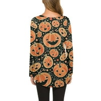 Bazyrey Halloween džemperi za žene modni casual dugih rukava Halloween tipke za print Okrugli vrat Pulover Top bluza narančasta 2xl