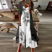 Ženske haljine Solid Maxi Maxi kratki rukav Ležerne haljina V-izrez Tamno siva L