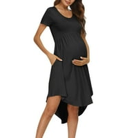 Ženska nova materinskog visokog struka Labavi okrugli vrat ljuljaju trudnoću Ležerne midi haljina sa