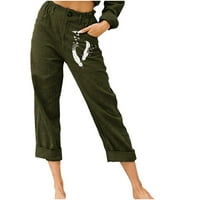 Dianli casual pantalone Čvrsti rupalni pamučni posteljina trendi elastična sa džepom perjem Ispiši slatka