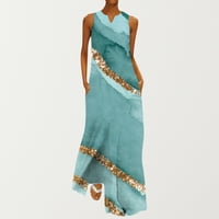 Flowy Maxi haljine za žene apstraktna umjetnost print plaža dugi haljina bez rukava ležerna ljetna odmora