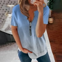 Amousa trendy ljetne košulje Ženske modne ležerne od tiskane ležerne majice kratki rukav patentni zatvarači V-izrez pulover bluza vrhova žena