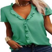 Ženska blusa Solid Boja vrhova kratkih rukava Elegantna tunika košulja Radni zeleni m