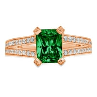 2. CT sjajan smaragdni rez prozirni simulirani dijamant 18k Rose Gold Solitaire sa accentima prsten sz 3,75