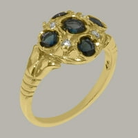 Britanci napravio je 10k žuto zlato stvarni originalni London Blue Topaz & Diamond Womens Ring - Veličine