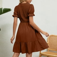 Haljine za žene Ljetni modni čvrsti boja Haljina s kratkim rukavima, kafa, s