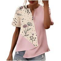 Kakina s ženskim vrhovima Ljetni kratki rukav Split izrez Asimetrični patchwork tisak majica bluza vrhovi