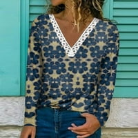 Ballsfhk Ženska moda Ležerne prilike s dugim rukavima, pulover od čipke V-izrez Top bluza