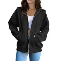 GDFUN Ženska povremena modna puna boja dugih rukava sa zatvaračem sa zatvaračem - zip up hoodie zip