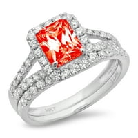 1.57ct sjajni smaragdni rez simulirani crveni dijamant 18k bijeli zlatni halo pasijans sa akcentima