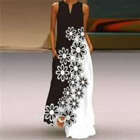 Cotonie ženska ležerna haljina s prugastom cvjetnim printom maxi haljina bez rukava
