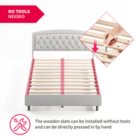 Tapacirana posteljina puna platforma platforma okvir kreveta, sa oblogom s gumbom, jakim drvenim letvicama,