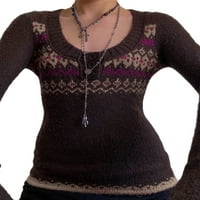 Eyicmarn Jesen žene pletene džemper casual vintage print dugih rukava pulover pletiva na vrhu dolaze