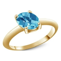 Gem Stone King 18K žuti pozlaćeni srebrni švicarski Blue Topaz Solitaire zaručnički prsten za žene