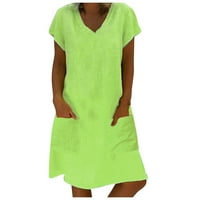 Ženske oblače s kratkim rukavima A-line Ležerne prilike V-izrez puna ljetna haljina zelena l