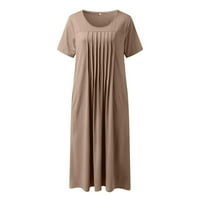 Ženski ljetni okrugli vrat Vintage A-line haljina Dužina koljena kratka rukava puna boja ruširana haljina