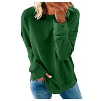 Oalirro zeleni vrhovi dugih rukava za žene okrugle vrat cvjetne tiskane majice za žene-XL