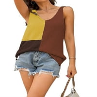 REJLUN Women T majica bez rukava na vrhu pletene ljetna labava bluza modna valjana tee kafa
