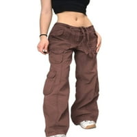 Frobukio ženske vrećice 90-ih Srednja odjeća Vintage ravne teretne hlače s džepovima s malim strukom