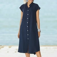 Haljine za žene ženski V-izrez Shift kratki rukav čvrste haljine Dugi džep vruće ručne haljine mornarice