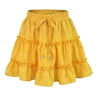 Qazqa žene Ljeto Ležerne prilike Bohe High Squaik Ruffled Cvjetni print Plažni kratki suknji Žuta s