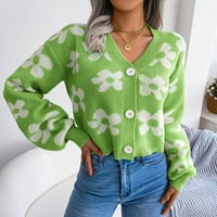 Dukseri za žene moderne fit džemper kardigan rade džemperi V-izrez za žene čišćenje zelena m