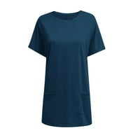 Navy T majice za žene Ljeto Ležerne prilike, pulover za izradu kratkih rukava Tunic Tople bluza s džepovima