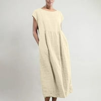 CLlios Ljetne haljine za žene Čvrsto posteljina haljina kratki rukav linijska haljina posada vrata plus