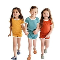 Dječji dječački dječački dječaci Djevojke Pajamas PJs Spavaće odjeće Solid Color Pamuk Daily Kratki ljetni PJS Set Macaron 12m-24m