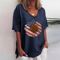Yubatuo Dan nezavisnosti Žene vrhovi Žene Ljetni uzorak Bluza Okrugli vrat kratkih rukava udobne vrhove majica