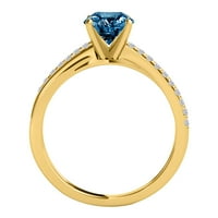 Mauli dragulji 1. Carat Blue & White Diamond Twisted Shank Solitaire zaručni prsten u 10K čvrsto žuto