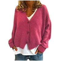 Žensko dugme Čvrsti pleteni džemper Cardigan jakna s dugim rukavima