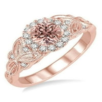 Ograničena prodaja vremena 1. Carat breskva ružičasti morgatitni i dijamantni zaručni prsten u 10K nakitu