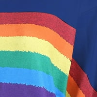 Zhizaihu Žene Rainbow uzorak Ispišite casual majica vrat dugih rukava bluza s ramena Plavi XL