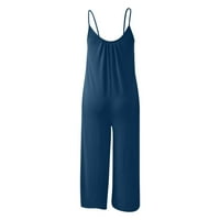 Zpanxa Ženski skakači na čišćenju Ljeto Sling Čvrsti džep Ležerne kombinezone sa širokim zbrkam hlačama Blue S