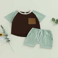 MA & Baby Baby Boy Outfit Set Short rukava Boja blok Majica i kratke hlače za dječak