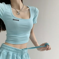 Ljetne žene dama tanka kvadratna ovratnica kratki rukav casual rezervoar ubodne vrhove majica plava