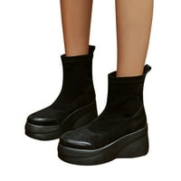 Wiueurtly Girls Boots dame britanskog stila Solid Color Boolo Boolo Book Platform Wedge Heel Modne kratke