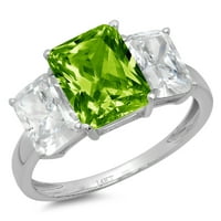 4ct smaragdni rez zeleni prirodni peridot 14k bijelo zlato graviranje izjava godišnjica Angažman vjenčanja Trobotna prstena veličine 7,25