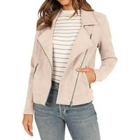 Kardigani džemperi za žene Čvrsto boje Zip Up PU kožne jakne Dugi rukav V izrez Ležerne kapute sa džepovima