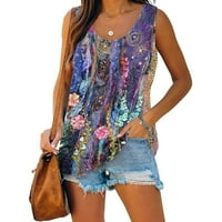 Žene Ljeto bez rukava Ležerne prilike cvjetno tiskane majice O-izrez TOP BLOUSE PURPLE XL