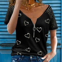LeylayRay vrhovi za žene Ženska majica u obliku srca u obliku srca Zipper dekoracija V-izrez s kratkim